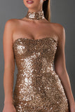 Sparkly Gold Sequin Bodycon Sweetheart Short Cocktail Dress