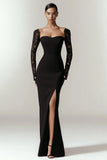Black Mermaid Sweetheart Maxi Formal Dress with Sleeves