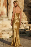 Gold Satin Mermaid Spaghetti Straps Maxi Formal Dress