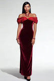 Sparkly Burgundy Mermaid Beaded Velvet Long Formal Dress