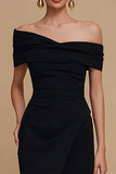 Black Off the Shoulder Mermaid Long Formal Dress with Slit