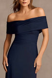 Navy Mermaid Off the Shoulder Maxi Formal Dress