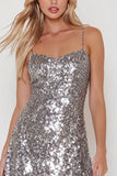 Sparkly Sequin Light Grey Spaghetti Straps Mini Cocktail Dress