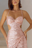 Sparkly Dusty Rose Ruched Tight Sequin Short Cocktail Party Dress
