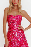 Sparkly Sequin Fuchsia Short A Line Strapless Cocktail Party Dress