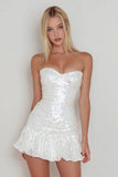Sparkly White Sweetheart Sequin Short Cocktail Party Dress