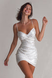 Sparkly White Bodycon Sequin Ruched Short Cocktail Party Dress