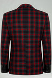 2 Piece Men Red and Black Grid Notched Lapel Party Suits