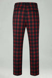 2 Piece Men Red and Black Grid Notched Lapel Party Suits