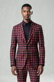Black and Red Grid 2 Piece Notched Lapel Men Party Suits