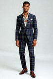 Black and Red Grid 2 Piece Notched Lapel Men Party Suits