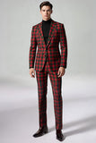Black and Red Grid 2 Piece Notched Lapel Men Party Suits