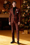 Black and Red Grid 2 Piece Notched Lapel Men Party Suits