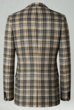 2 Piece Brown and Grey Grid Notched Lapel Fitted Men Prom Suits