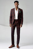 2 Piece Brown and Grey Grid Notched Lapel Fitted Men Prom Suits