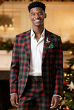 2 Piece Brown and Grey Grid Notched Lapel Fitted Men Prom Suits