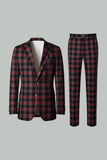 2 Piece Brown and Grey Grid Notched Lapel Fitted Men Prom Suits