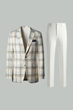 2 Piece Blue and Green Grid Notched Lapel Men Prom Suits