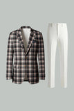 2 Piece Blue and Green Grid Notched Lapel Men Prom Suits