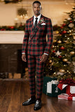 2 Piece Black and Red Grid Double Breasted Peak Lapel Men Prom Suits
