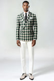 Black and Green Grid Peak Lapel 2 Piece Men Prom Suits