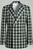 Black and Green Grid Peak Lapel 2 Piece Men Prom Suits