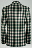 Black and Green Grid Peak Lapel 2 Piece Men Prom Suits