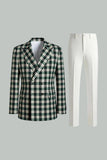 Black and Green Grid Peak Lapel 2 Piece Men Prom Suits