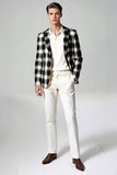 Black and White Grid 2 Piece Notched Lapel Men Prom Suits