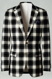 Black and White Grid 2 Piece Notched Lapel Men Prom Suits