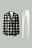 Black and White Grid 2 Piece Notched Lapel Men Prom Suits