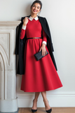 Red A Line Collar Neck Maxi Formal Dress with Sleeves