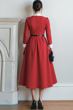 Red A Line Collar Neck Maxi Formal Dress with Sleeves