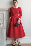 Red A Line Collar Neck Maxi Formal Dress with Sleeves