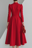 Red Collar Neck A Line Maxi Formal Dress with Sleeves