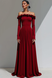 Purple Sheath Off the Shoulder Maxi Formal Dress with Sleeves