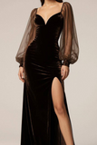 Brown Velvet Sheath Long Formal Dress with Sleeves