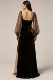 Brown Velvet Sheath Long Formal Dress with Sleeves