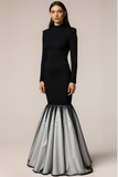Black Grey High Neck Mermaid Long Evening Dress with Sleeves