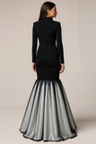 Black Grey High Neck Mermaid Long Evening Dress with Sleeves