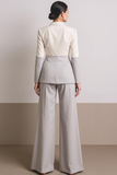 White Patchwork Peak Lapel Wide Leg Women Suits with Sleeves