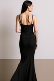 Black Spaghetti Straps Mermaid Long Evening Dress with Slit