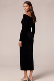 Black Off the Shoulder Velvet Sheath Long Formal Dress with Sleeves