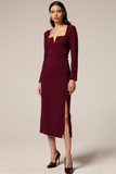 Cabernet Sheath Square Neck Long Formal Dress with Slit