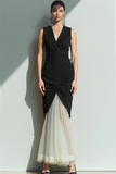 Black V-Neck Mermaid Long Evening Dress with Tulle