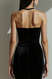 Black Halter Velvet Mermaid Long Formal Dress with Slit
