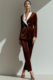 Brown Velvet 2 Piece Shawl Lapel Business Suits with Sleeves