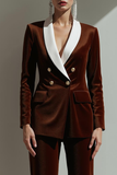 Brown Velvet 2 Piece Shawl Lapel Business Suits with Sleeves