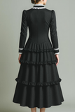 Black White Patchwork A Line Long Evening Dress with Sleeves