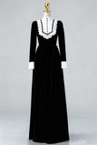 Black White Velvet Maxi Formal Dress with Buttons